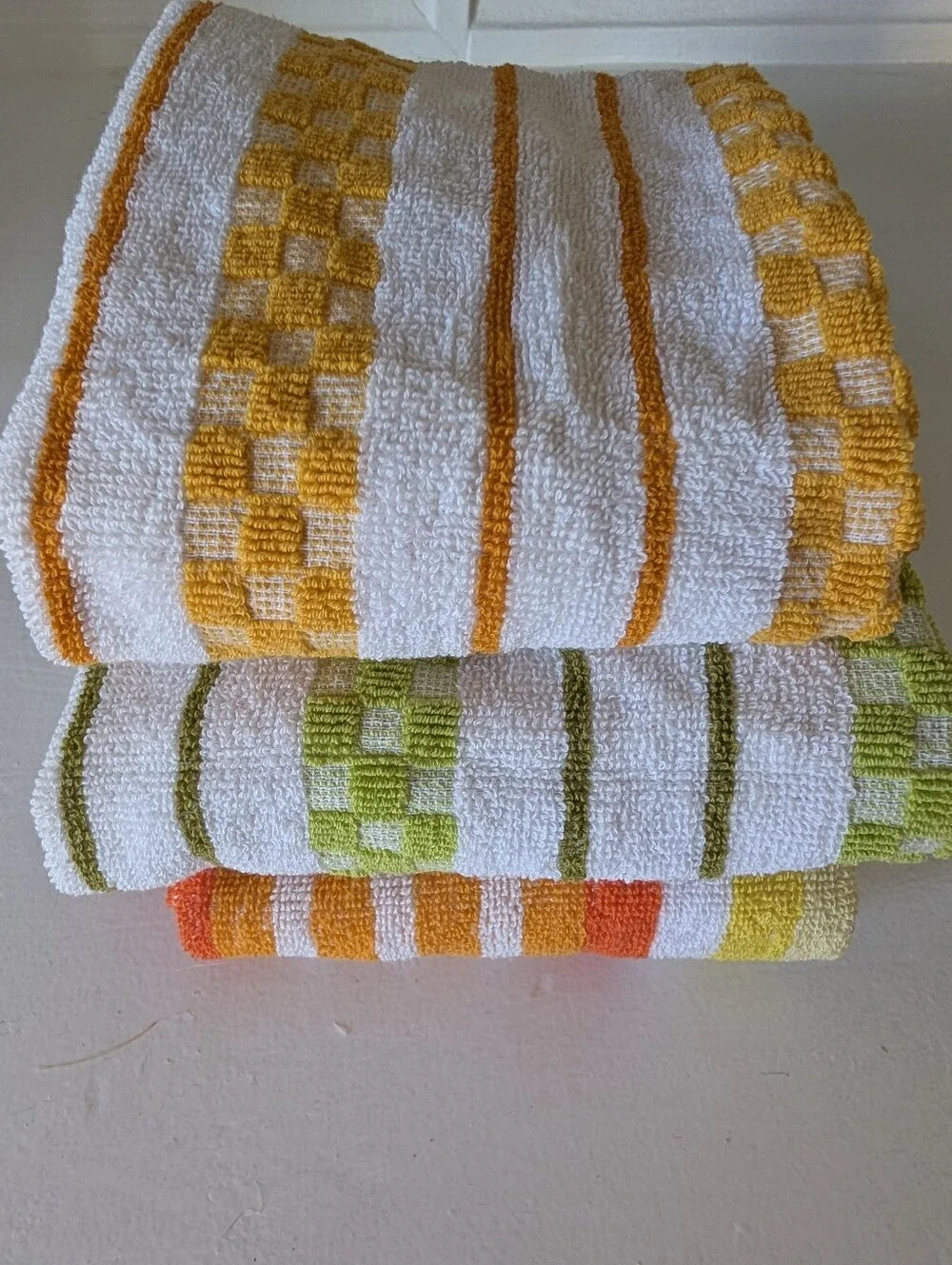 Vintage Kitchen Hand Towels Set Of 3 From K-Mart Orange,Yellow Green All Cotton